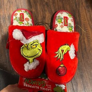 Red Women's Grinch Slippers - Festive Red and Green